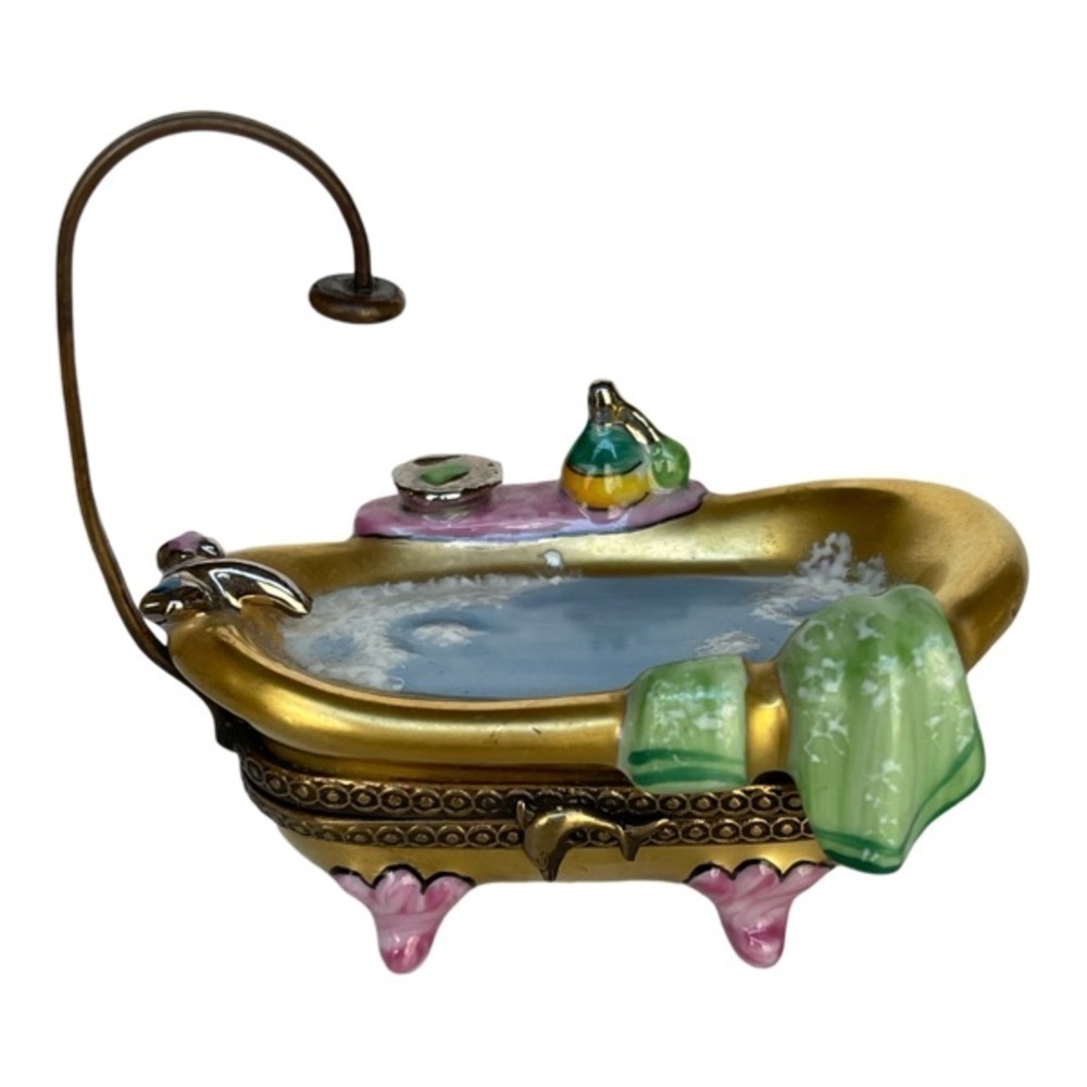 Authentic Limoges (Chanille) Clawfoot Gold Bathtub
Trinket Box w/COA